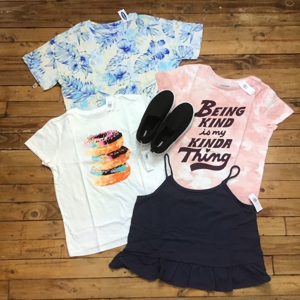 GIRL bundle Old Navy XL t-shirts tank top shoes size 3 Resortwear summer clothes